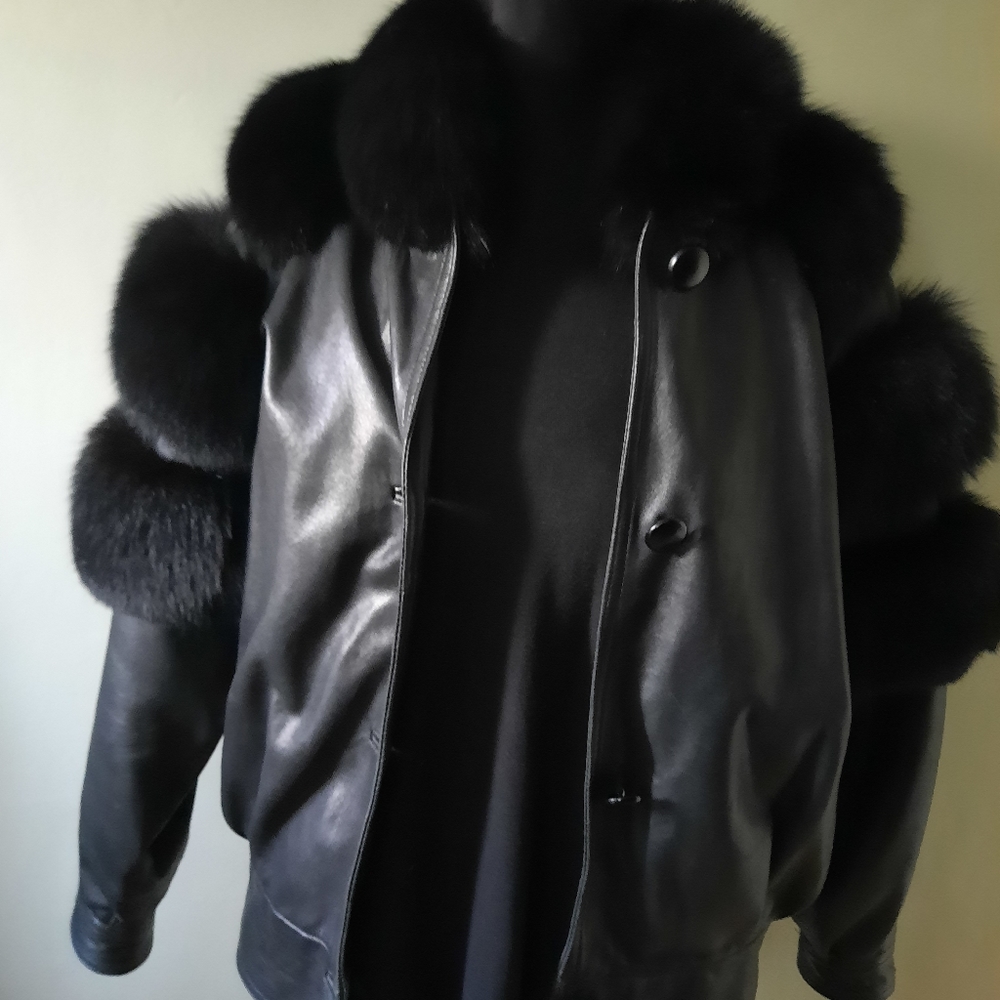 Overland outfitters leather and fur  jacket